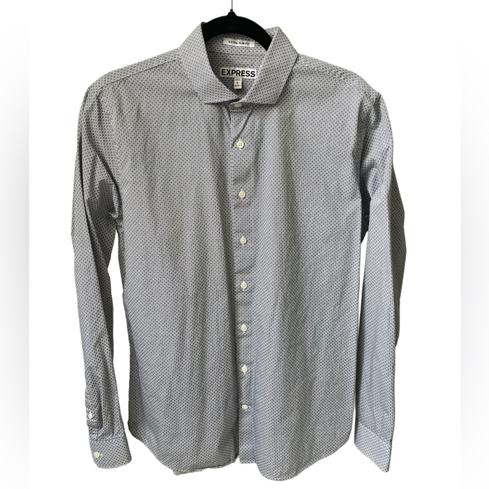 Express Extra Slim Fit Patterned Dress Shirt Formal Button Down Long-Sleeve